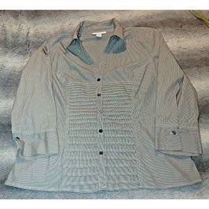 Dress Barn Women's Dark Blue Striped Button Up Blouse Size XL